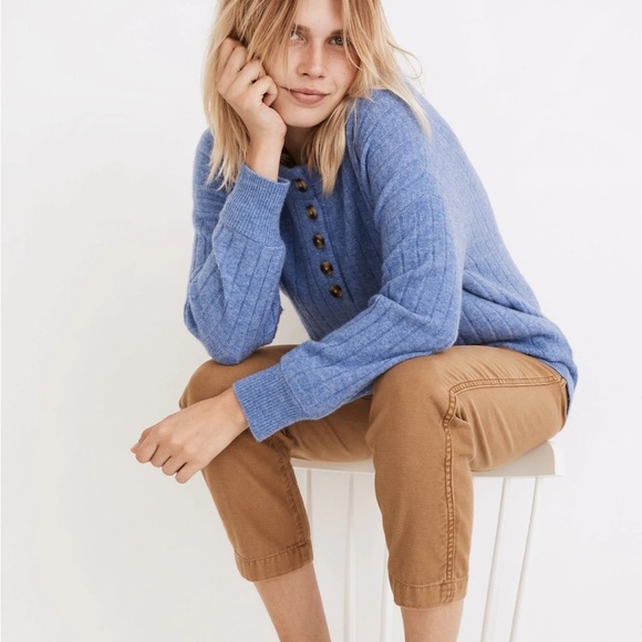 Madewell Heather Sky Blue Bowden Henley Sweater in Coziest Alpaca Yarn Small - Picture 3 of 10